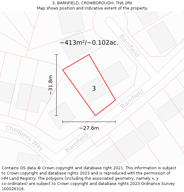 3, BARNFIELD, CROWBOROUGH, TN6 2RX: Plot and title map
