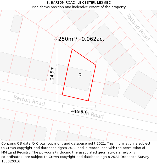 3, BARTON ROAD, LEICESTER, LE3 9BD: Plot and title map