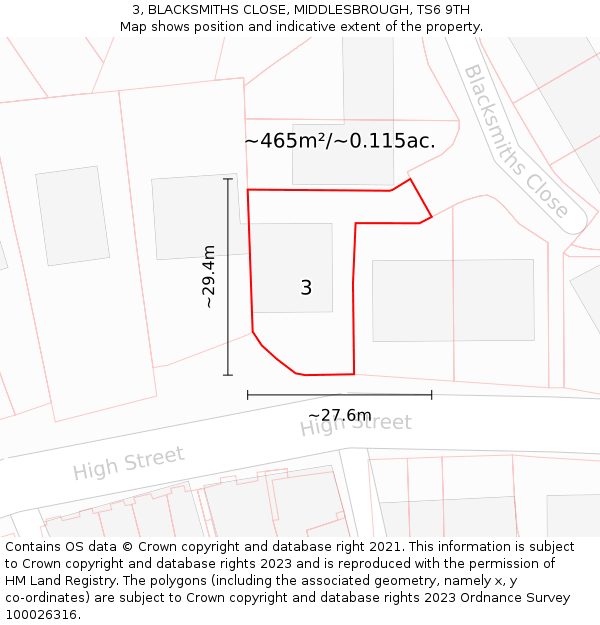 3, BLACKSMITHS CLOSE, MIDDLESBROUGH, TS6 9TH: Plot and title map