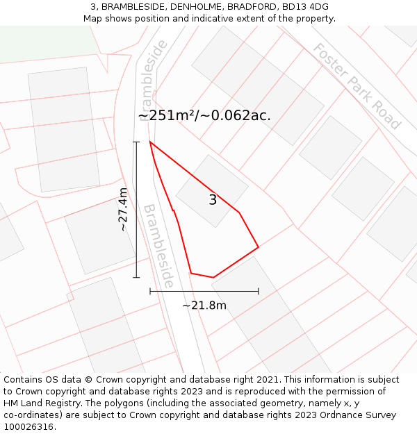 3, BRAMBLESIDE, DENHOLME, BRADFORD, BD13 4DG: Plot and title map