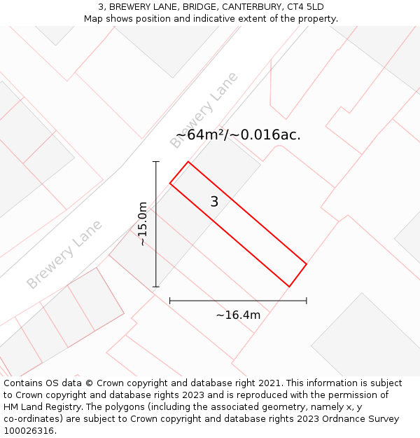 3, BREWERY LANE, BRIDGE, CANTERBURY, CT4 5LD: Plot and title map