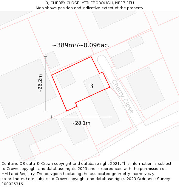 3, CHERRY CLOSE, ATTLEBOROUGH, NR17 1FU: Plot and title map