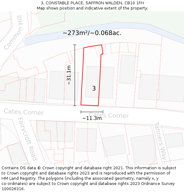 3, CONSTABLE PLACE, SAFFRON WALDEN, CB10 1FH: Plot and title map