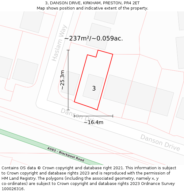 3, DANSON DRIVE, KIRKHAM, PRESTON, PR4 2ET: Plot and title map