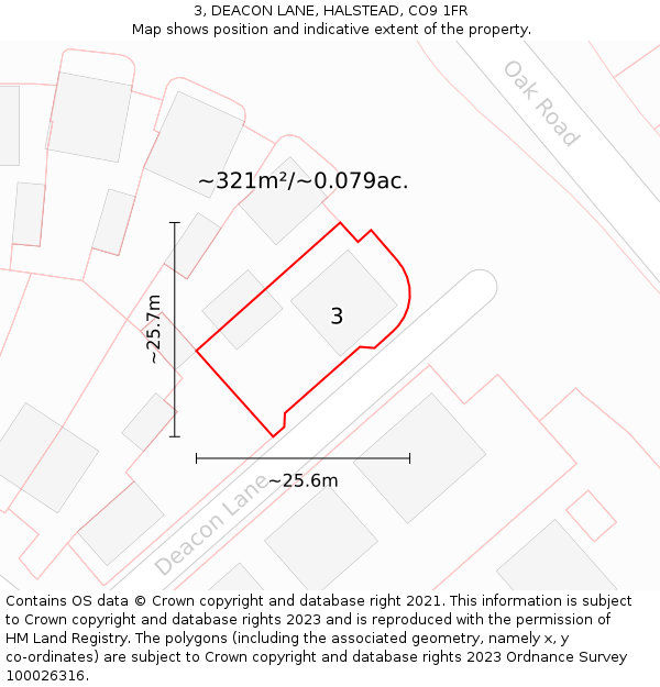 3, DEACON LANE, HALSTEAD, CO9 1FR: Plot and title map
