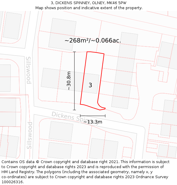 3, DICKENS SPINNEY, OLNEY, MK46 5PW: Plot and title map