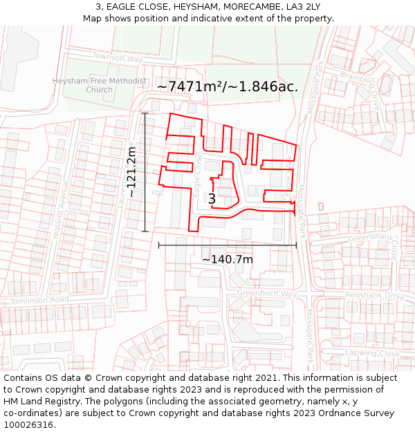 3, EAGLE CLOSE, HEYSHAM, MORECAMBE, LA3 2LY: Plot and title map