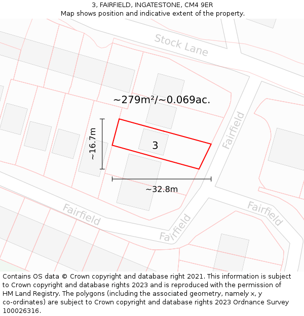 3, FAIRFIELD, INGATESTONE, CM4 9ER: Plot and title map