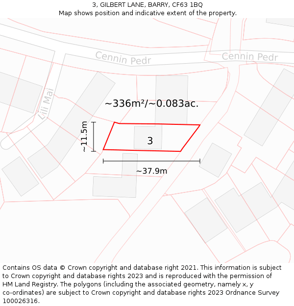 3, GILBERT LANE, BARRY, CF63 1BQ: Plot and title map