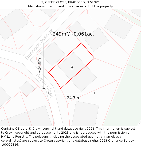 3, GREBE CLOSE, BRADFORD, BD6 3XN: Plot and title map