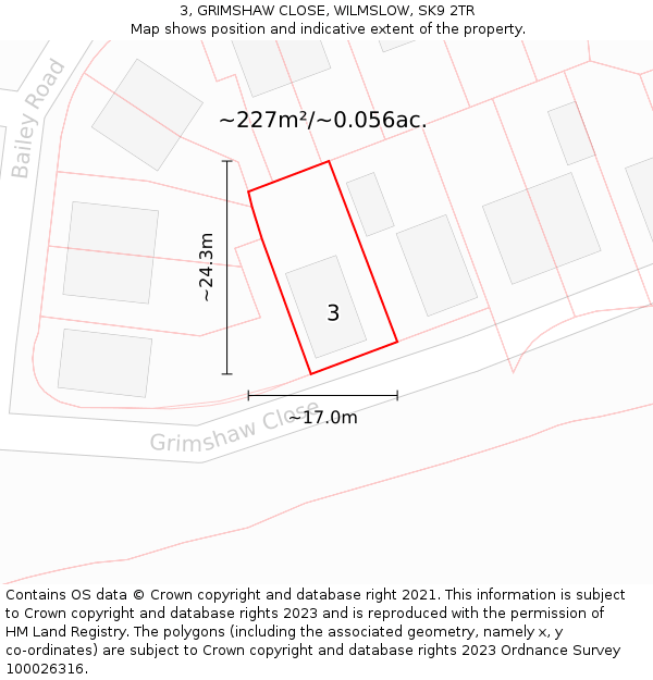 3, GRIMSHAW CLOSE, WILMSLOW, SK9 2TR: Plot and title map