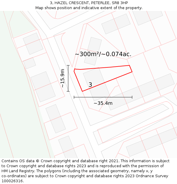 3, HAZEL CRESCENT, PETERLEE, SR8 3HP: Plot and title map