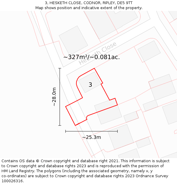3, HESKETH CLOSE, CODNOR, RIPLEY, DE5 9TT: Plot and title map