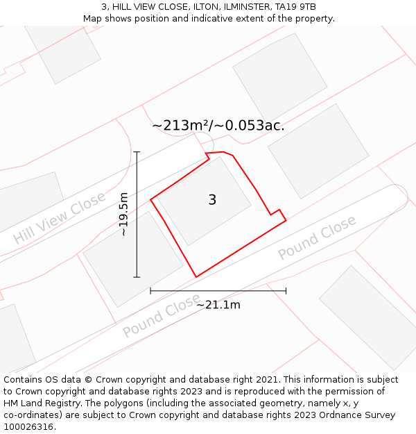 3, HILL VIEW CLOSE, ILTON, ILMINSTER, TA19 9TB: Plot and title map