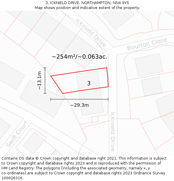 3, ICKNIELD DRIVE, NORTHAMPTON, NN4 9YS: Plot and title map