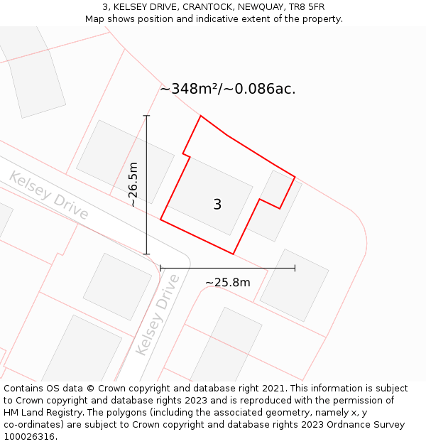 3, KELSEY DRIVE, CRANTOCK, NEWQUAY, TR8 5FR: Plot and title map