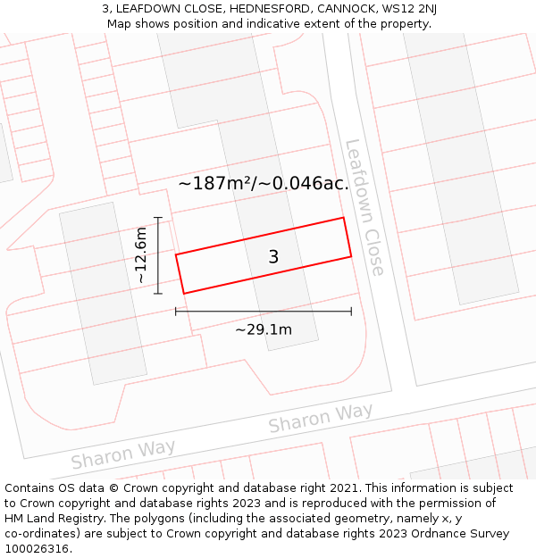 3, LEAFDOWN CLOSE, HEDNESFORD, CANNOCK, WS12 2NJ: Plot and title map