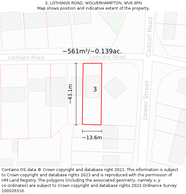 3, LOTHIANS ROAD, WOLVERHAMPTON, WV6 9PN: Plot and title map