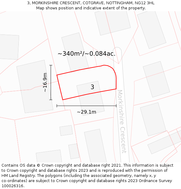 3, MORKINSHIRE CRESCENT, COTGRAVE, NOTTINGHAM, NG12 3HL: Plot and title map