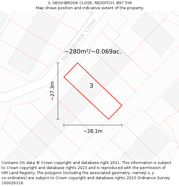 3, NEIGHBROOK CLOSE, REDDITCH, B97 5YA: Plot and title map