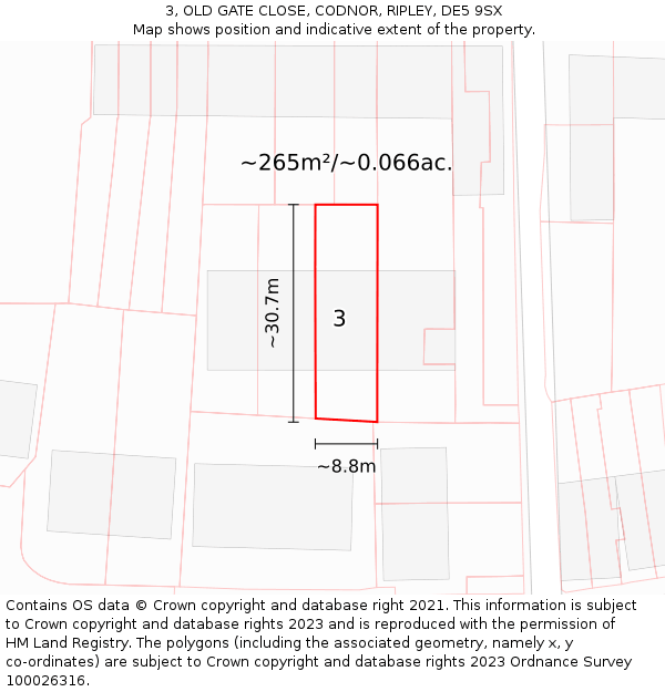 3, OLD GATE CLOSE, CODNOR, RIPLEY, DE5 9SX: Plot and title map
