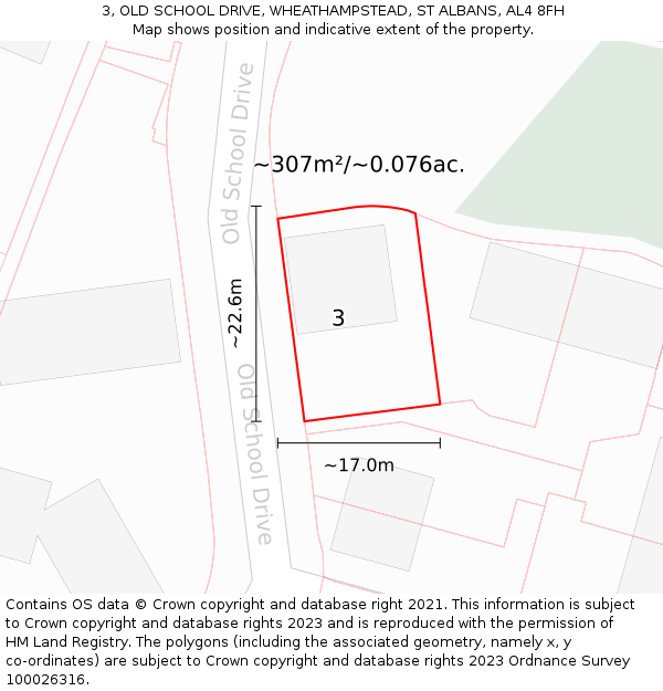 3, OLD SCHOOL DRIVE, WHEATHAMPSTEAD, ST ALBANS, AL4 8FH: Plot and title map