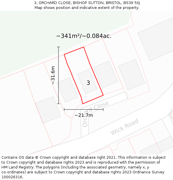3, ORCHARD CLOSE, BISHOP SUTTON, BRISTOL, BS39 5XJ: Plot and title map