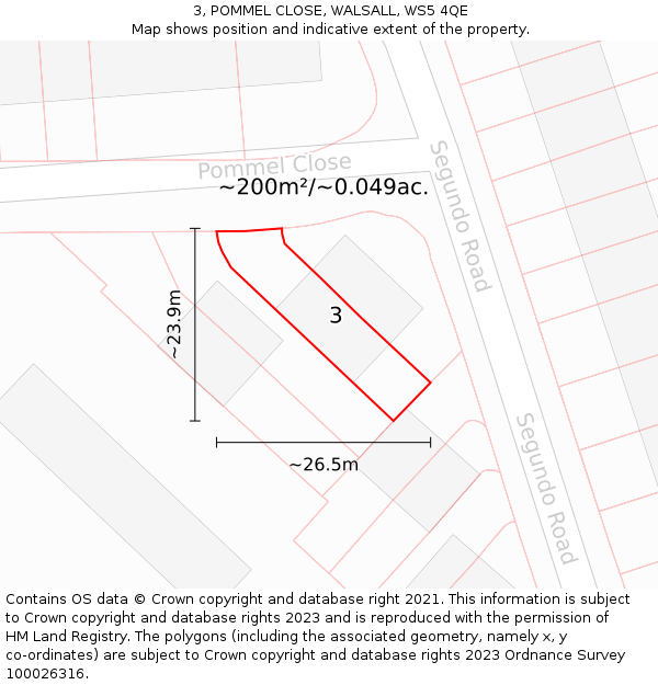 3, POMMEL CLOSE, WALSALL, WS5 4QE: Plot and title map