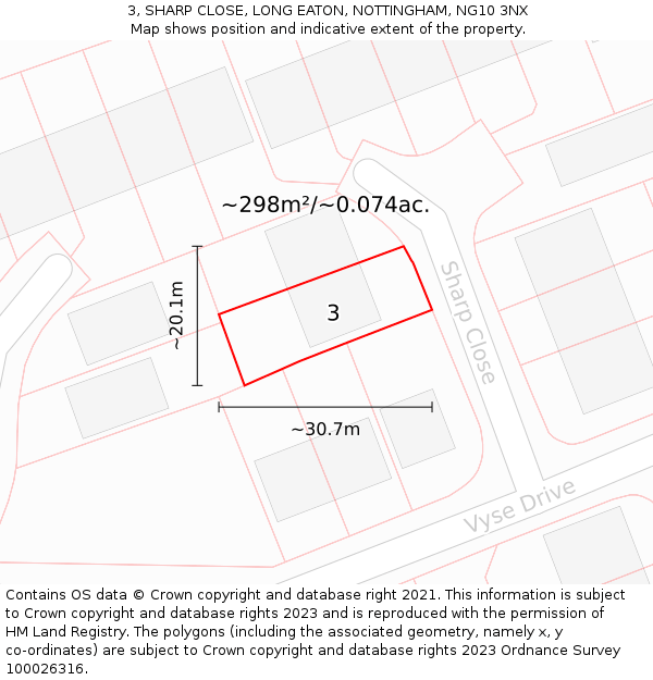 3, SHARP CLOSE, LONG EATON, NOTTINGHAM, NG10 3NX: Plot and title map