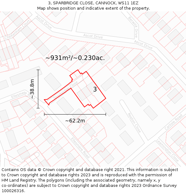 3, SPARBRIDGE CLOSE, CANNOCK, WS11 1EZ: Plot and title map