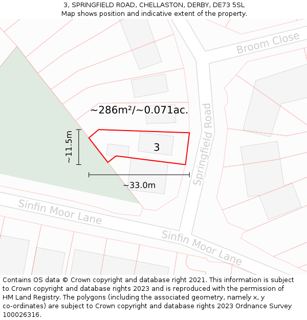 3, SPRINGFIELD ROAD, CHELLASTON, DERBY, DE73 5SL: Plot and title map