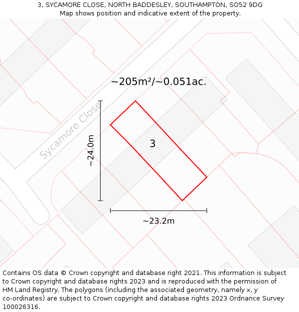 3, SYCAMORE CLOSE, NORTH BADDESLEY, SOUTHAMPTON, SO52 9DG: Plot and title map