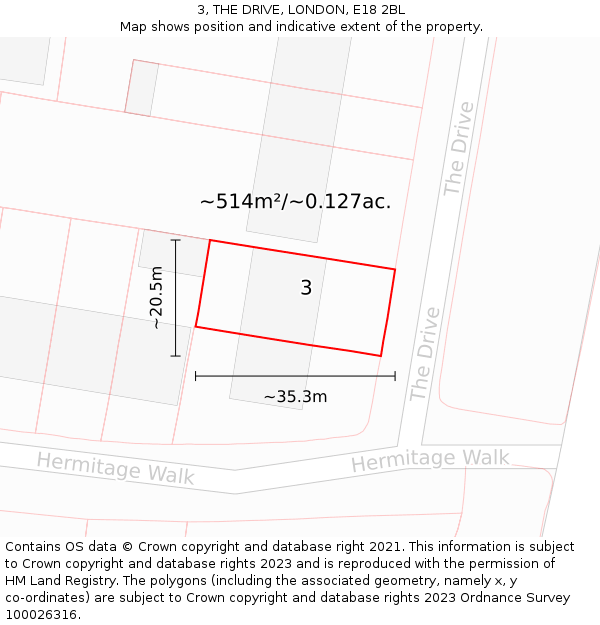 3, THE DRIVE, LONDON, E18 2BL: Plot and title map
