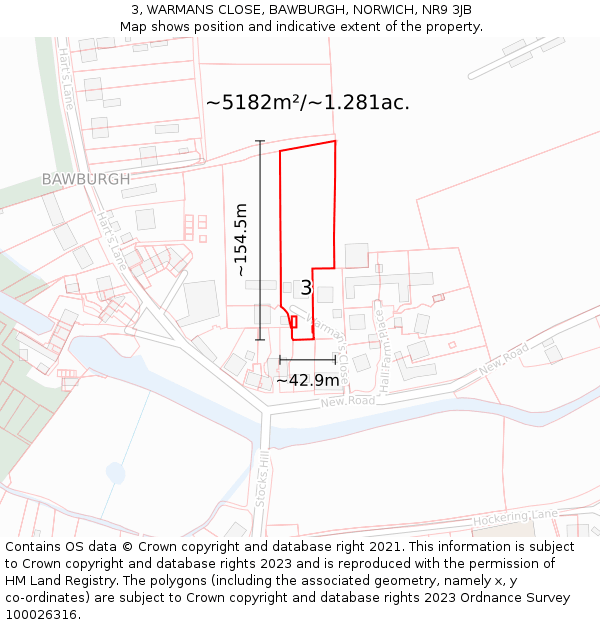 3, WARMANS CLOSE, BAWBURGH, NORWICH, NR9 3JB: Plot and title map