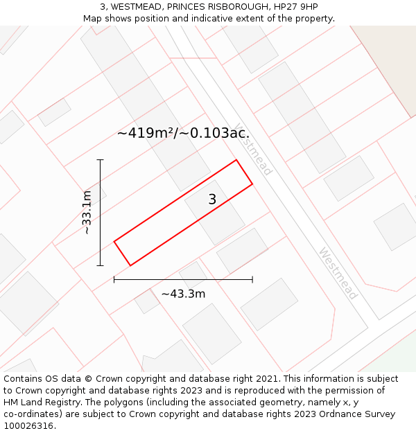 3, WESTMEAD, PRINCES RISBOROUGH, HP27 9HP: Plot and title map