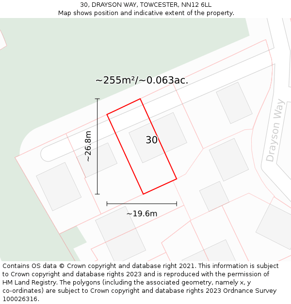 30, DRAYSON WAY, TOWCESTER, NN12 6LL: Plot and title map