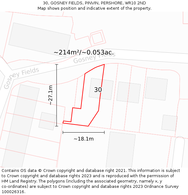30, GOSNEY FIELDS, PINVIN, PERSHORE, WR10 2ND: Plot and title map