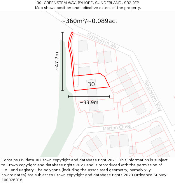30, GREENSTEM WAY, RYHOPE, SUNDERLAND, SR2 0FP: Plot and title map