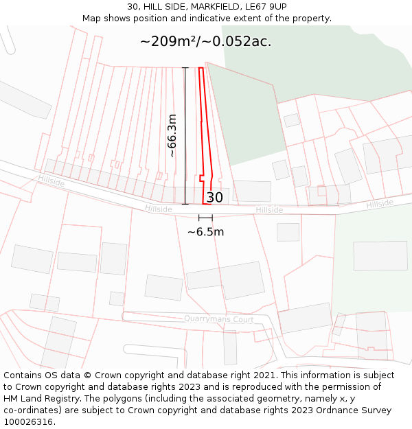 30, HILL SIDE, MARKFIELD, LE67 9UP: Plot and title map