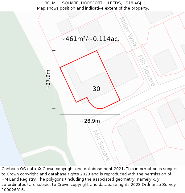 30, MILL SQUARE, HORSFORTH, LEEDS, LS18 4GJ: Plot and title map