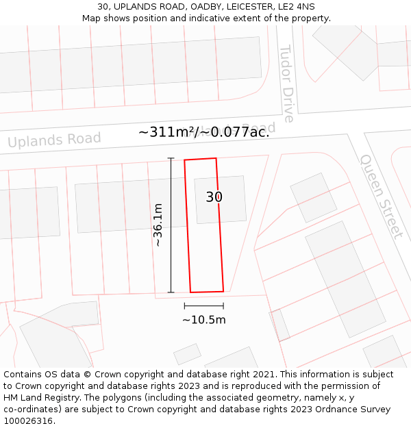 30, UPLANDS ROAD, OADBY, LEICESTER, LE2 4NS: Plot and title map