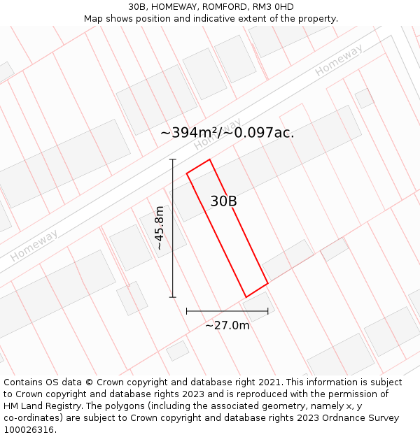 30B, HOMEWAY, ROMFORD, RM3 0HD: Plot and title map