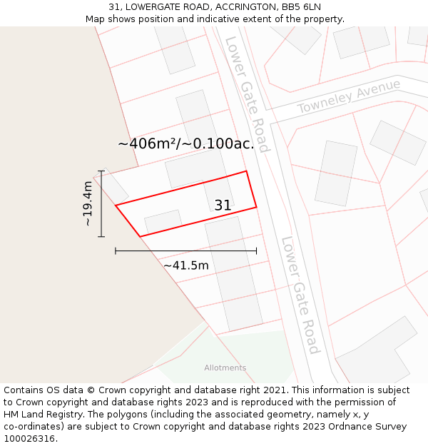 31, LOWERGATE ROAD, ACCRINGTON, BB5 6LN: Plot and title map