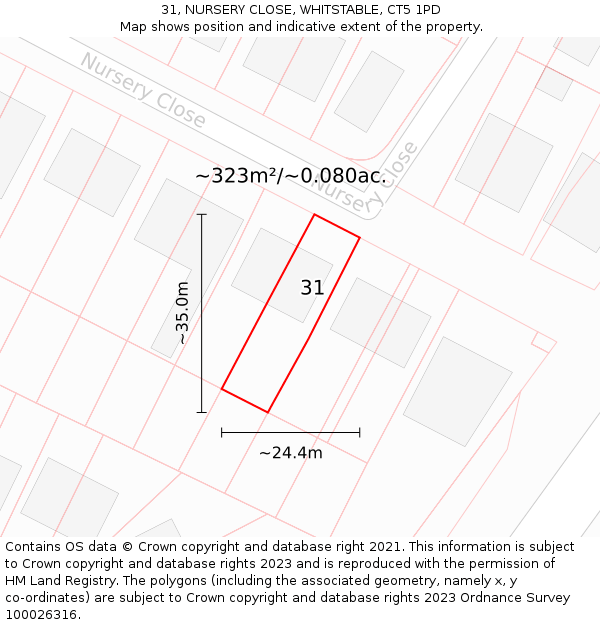 31, NURSERY CLOSE, WHITSTABLE, CT5 1PD: Plot and title map