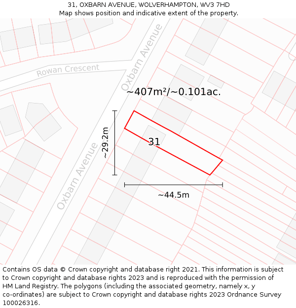 31, OXBARN AVENUE, WOLVERHAMPTON, WV3 7HD: Plot and title map