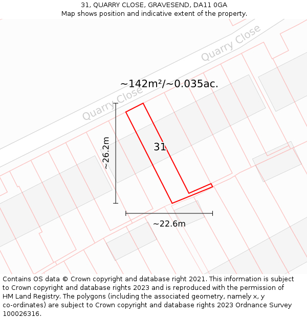 31, QUARRY CLOSE, GRAVESEND, DA11 0GA: Plot and title map