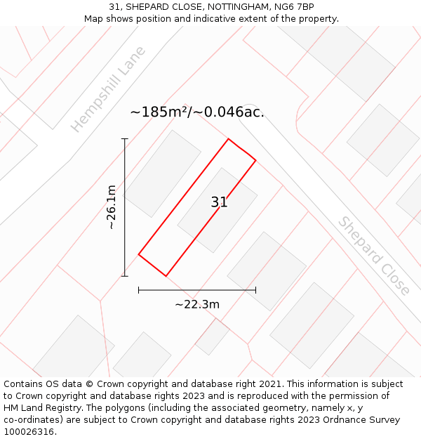 31, SHEPARD CLOSE, NOTTINGHAM, NG6 7BP: Plot and title map
