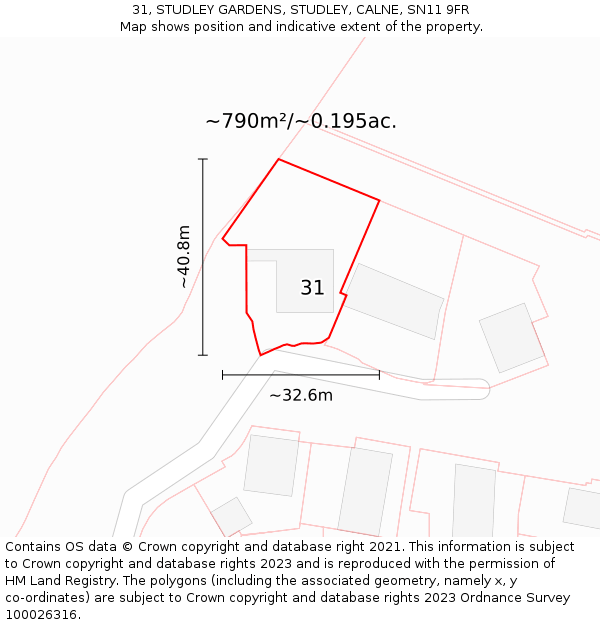 31, STUDLEY GARDENS, STUDLEY, CALNE, SN11 9FR: Plot and title map