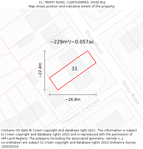 31, TRINITY ROAD, CLEETHORPES, DN35 8UJ: Plot and title map