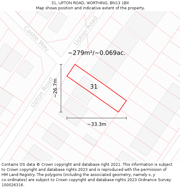31, UPTON ROAD, WORTHING, BN13 1BX: Plot and title map
